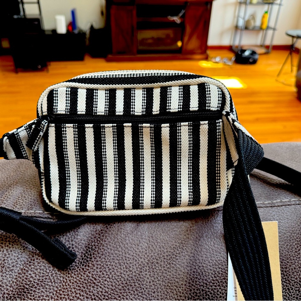 BEIS Black and White Striped Crossbody Bag